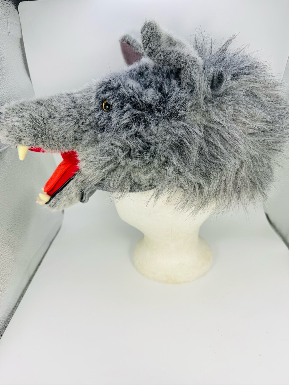 Wolf Head Green Trading Plush Hat Cap Realistic Costume Creative Play Adult Size - Picture 2 of 6